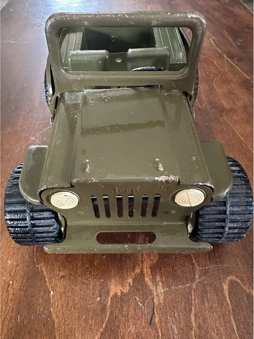 Vintage Tonka Pressed Steel Military Jeep Olive Green Toy Truck 9